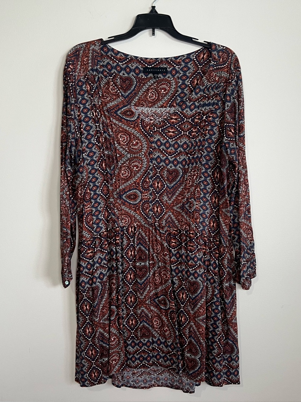 Sanctuary Long-Sleeve Paisley Print Dress in Rust & Navy - Picture 1 of 4